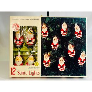 VTG GE Merry Midget 12 Santa Lights Blow Mold TESTED WORK Japan Christmas